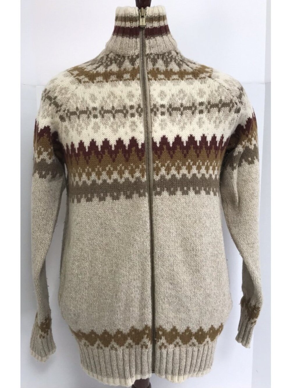Sean John Cowichan Cardigan Full Zip Heavy Sweater Jacket Lambs Wool Knit Hiking
